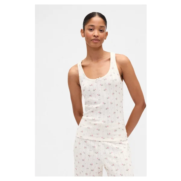 Gap Kadın Çiçek Desenli Pointelle Scoopneck Tank Pijama Üstü - Görsel 6