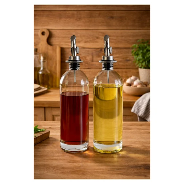 Porsima 3890 Gold Sızdırmaz Kapaklı Cam 2li Yağlık Sirkelik Yağdanlık Seti 500+500 Ml - Görsel 8