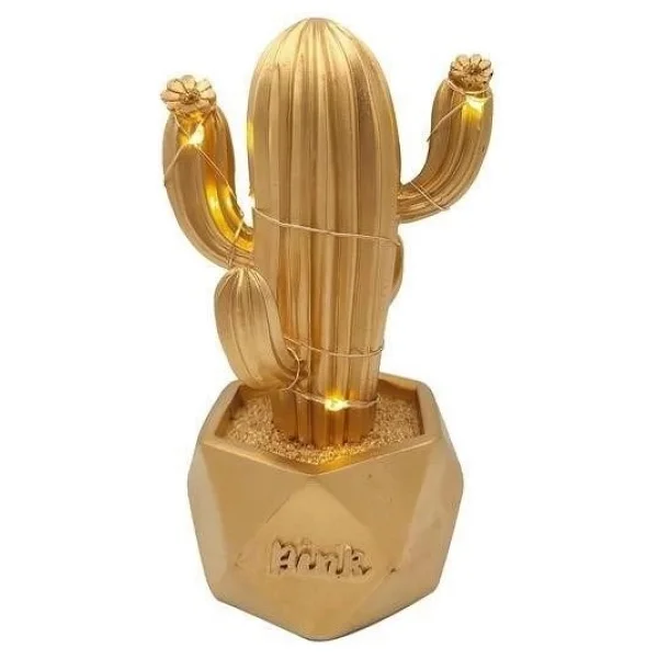 LED Işıklı Sevimli Kaktüs Dekoratif Masa Lambası Mini Biblo Gece Lambası-Gold - Görsel 4