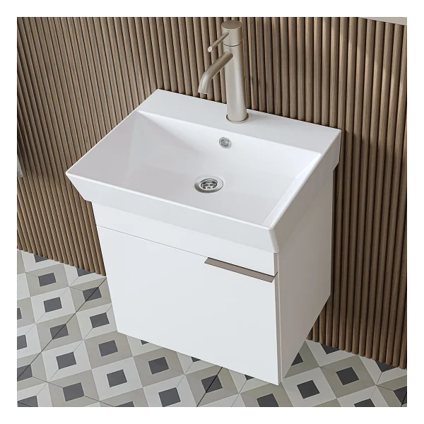 Roomart Likya Mdflam Tek Kapaklı Lavabolu 49 Cm Banyo Dolabı + Üst Dolabı, Mini Lavabolu Banyo Dolabı Takımı Beyaz - Görsel 3
