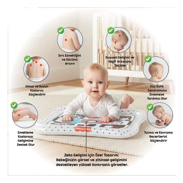 Fisher-Price Fisher Price-Dıytoy Tummy Time Zeka Geliştirici Görsellerle Su Matı - Siyah - Beyaz - 63 X 47 Cm - Görsel 2
