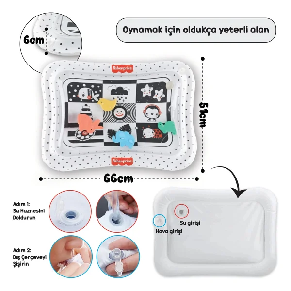 Fisher-Price Fisher Price-Dıytoy Tummy Time Zeka Geliştirici Görsellerle Su Matı - Siyah - Beyaz - 63 X 47 Cm - Görsel 3