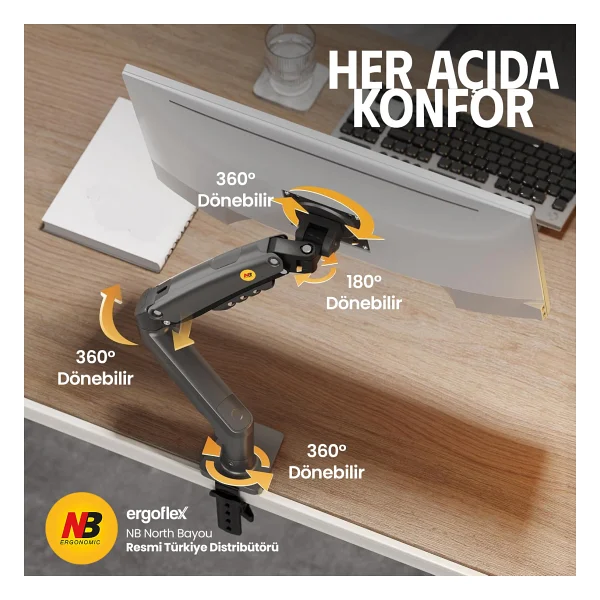 North Bayou F80 17-32 İnç Tek Kollu Amortisörlü Monitör Standı - Görsel 3