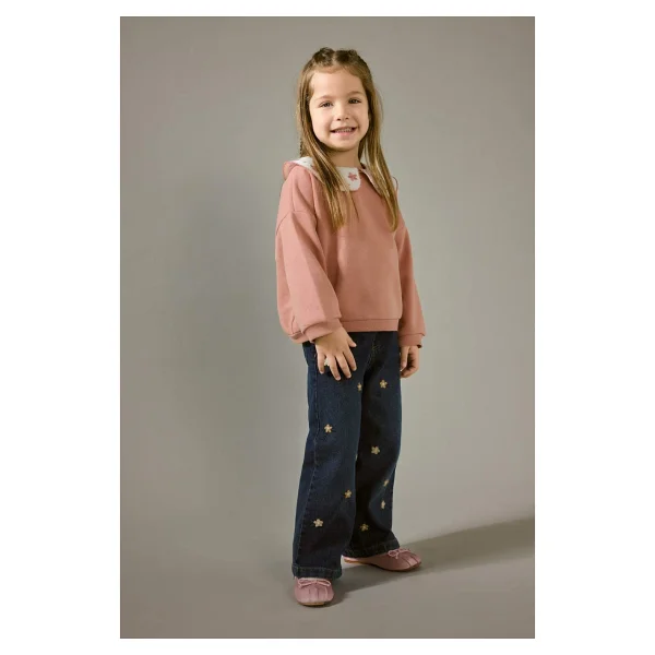 DeFacto Oversize Geniş Kalıp Büyük Yaka Çiçekli İçi Yumuşak Tüylü Sweatshirt Kız Bebek G6838A525CW - Pembe-PN10 - 9 - 12 Ay - Görsel 2