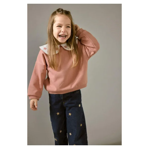 DeFacto Oversize Geniş Kalıp Büyük Yaka Çiçekli İçi Yumuşak Tüylü Sweatshirt Kız Bebek G6838A525CW - Pembe-PN10 - 9 - 12 Ay - Görsel 3