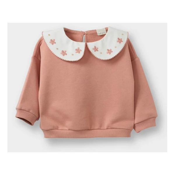 DeFacto Oversize Geniş Kalıp Büyük Yaka Çiçekli İçi Yumuşak Tüylü Sweatshirt Kız Bebek G6838A525CW - Pembe-PN10 - 9 - 12 Ay - Görsel 4