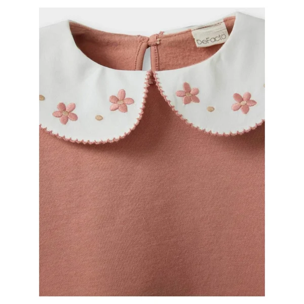 DeFacto Oversize Geniş Kalıp Büyük Yaka Çiçekli İçi Yumuşak Tüylü Sweatshirt Kız Bebek G6838A525CW - Pembe-PN10 - 9 - 12 Ay - Görsel 5