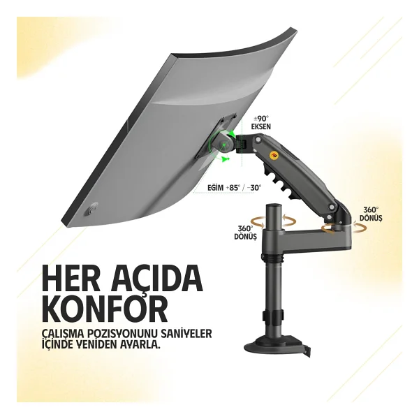North Bayou H100 17-32 İnç Tek Kollu Amortisörlü Monitör Standı - Görsel 3
