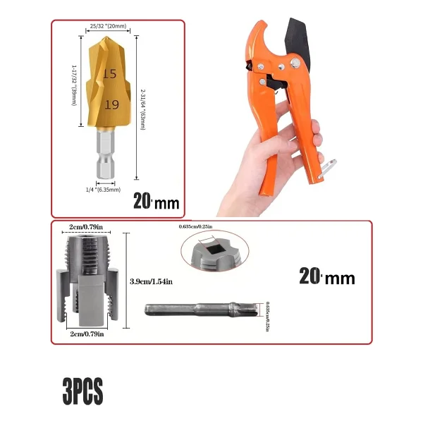 Depolife Pvc Pprc Boru Kesme Makası İç Ve Dış Diş Açma Aparatı 1/2" (20mm) Yiv Paso Açma Anahtarı Rayba Pafta - Görsel 2