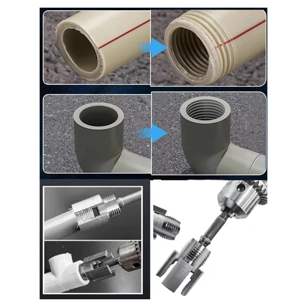 Depolife Pvc Pprc Boru Kesme Makası İç Ve Dış Diş Açma Aparatı 1/2" (20mm) Yiv Paso Açma Anahtarı Rayba Pafta - Görsel 3