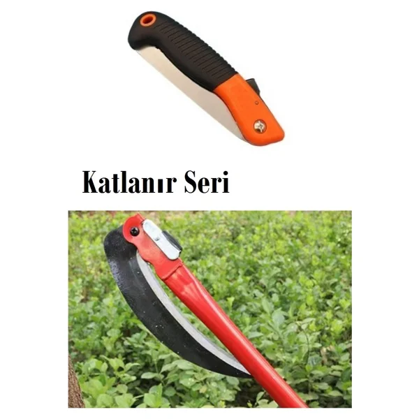 Depolife Katlanır Tırpan Çim Ot Çalı Ağaç Dal Kesme Budama Testere Bahçe Orağı Ve Katlanır Testere - Görsel 4