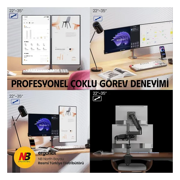 North Bayou H180 22-35 İnç İki Kollu Amortisörlü Monitör Standı - Görsel 2