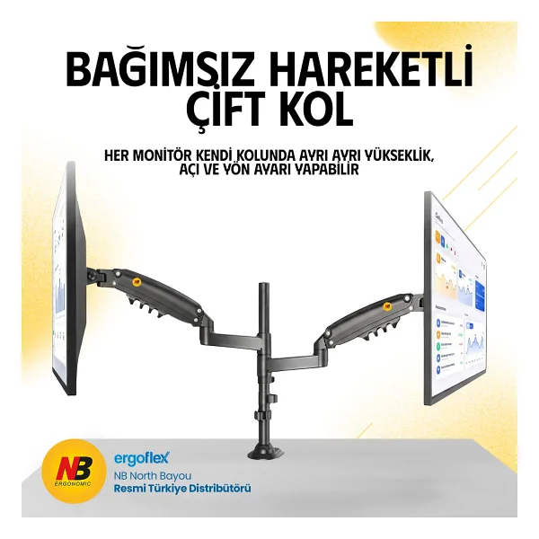 North Bayou H180 22-35 İnç İki Kollu Amortisörlü Monitör Standı - Görsel 4
