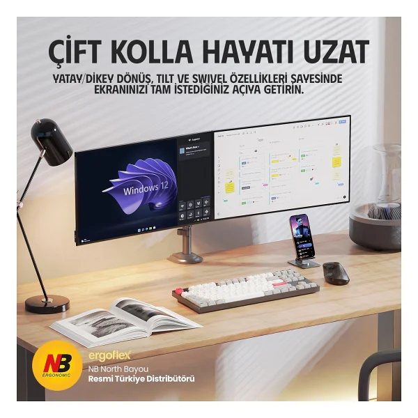 North Bayou H180 22-35 İnç İki Kollu Amortisörlü Monitör Standı - Görsel 6
