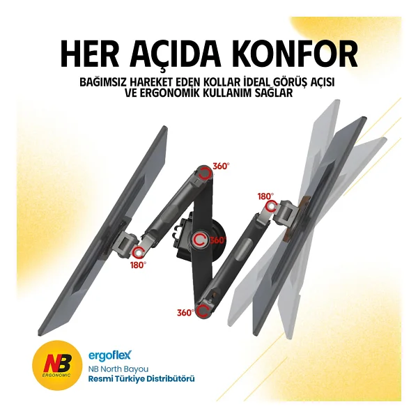North Bayou H180 22-35 İnç İki Kollu Amortisörlü Monitör Standı - Görsel 8