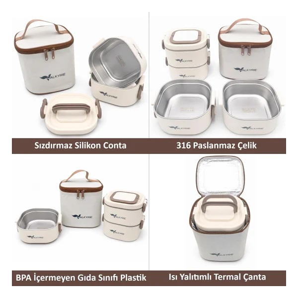 Valkyrie 1300 Ml 2 Katlı Paslanmaz Çelik Yemek Kabı - Termal Taşıma Çantalı, Sızdırmaz, Bpa İçermez - Görsel 3