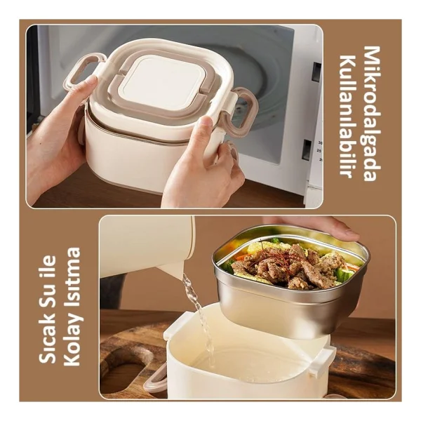 Valkyrie 1300 Ml 2 Katlı Paslanmaz Çelik Yemek Kabı - Termal Taşıma Çantalı, Sızdırmaz, Bpa İçermez - Görsel 4