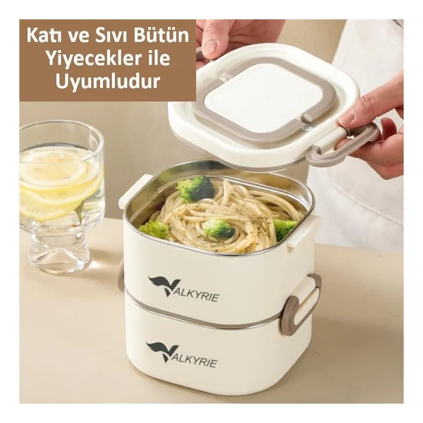 Valkyrie 1300 Ml 2 Katlı Paslanmaz Çelik Yemek Kabı - Termal Taşıma Çantalı, Sızdırmaz, Bpa İçermez - Görsel 5
