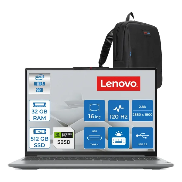 Lenovo Ideapad Pro 5 16ıah10 Intel Core Ultra 9 285h 32gb 8400mhz 1tb SSD Freedos Rtx5050 8gb Gddr7 16" 2.8K (2880x1800) OLED 1100nıts 120hz Ip83jm0012trf03 + Zetta Çanta - 1 TB - 32 GB - Görsel 7