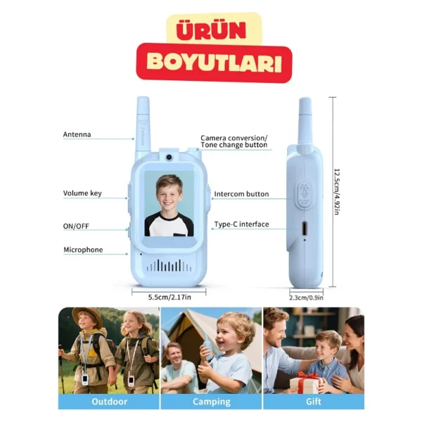 Arell Teknoloji Akıllı Çocuk Telsizi Smart Görüntülü Konuşma 4 Farklı Ses Efekti Walkie Talkie 2 Adet Oyuncak Telsiz - Çok Renkli - Görsel 5