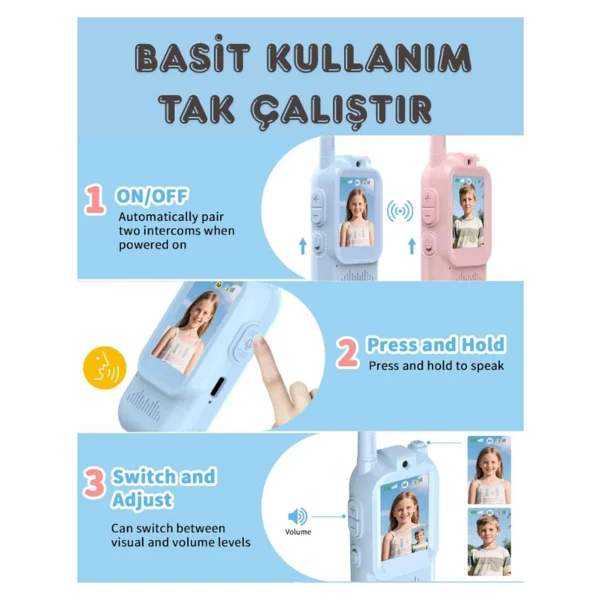 Arell Teknoloji Akıllı Çocuk Telsizi Smart Görüntülü Konuşma 4 Farklı Ses Efekti Walkie Talkie 2 Adet Oyuncak Telsiz - Çok Renkli - Görsel 6