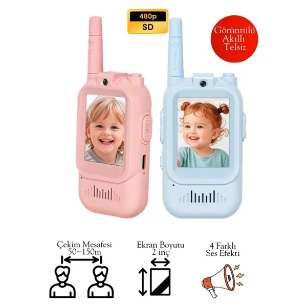 Arell Teknoloji Akıllı Çocuk Telsizi Smart Görüntülü Konuşma 4 Farklı Ses Efekti Walkie Talkie 2 Adet Oyuncak Telsiz - Çok Renkli - Görsel 7