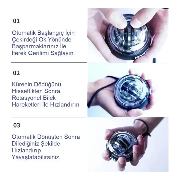 Findit Gyro Ball El Bilek Egzersiztopu Otomatik Jiroskop Kol Kuvvet Spor Ekipmanı (2818) - 3 - Renkli - Görsel 5