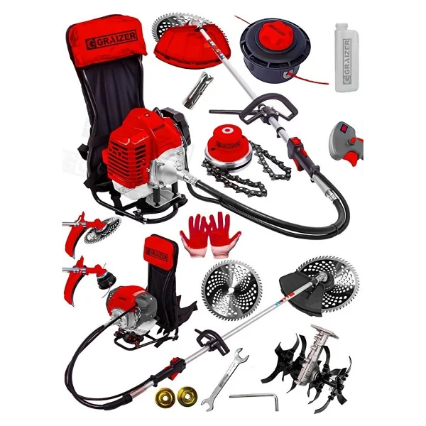 Graizer Alman 20 Hp Çelik Piston Sırt Tipi Benzinli Motorlu Ot Çalı Tırpanı Çim Biçme Makinesi Tirpan + Çapa - Görsel 4