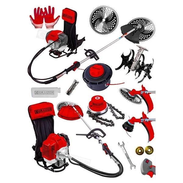Graizer Alman 20 Hp Çelik Piston Sırt Tipi Benzinli Motorlu Ot Çalı Tırpanı Çim Biçme Makinesi Tirpan + Çapa - Görsel 2