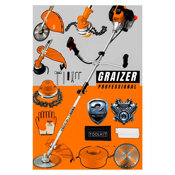 Graizer Gtt Yan Tipi Benzinli Motorlu Ot Çalı Tırpanı Çim Biçme Makinesi Tırpan Canavar Baslik - Görsel 2