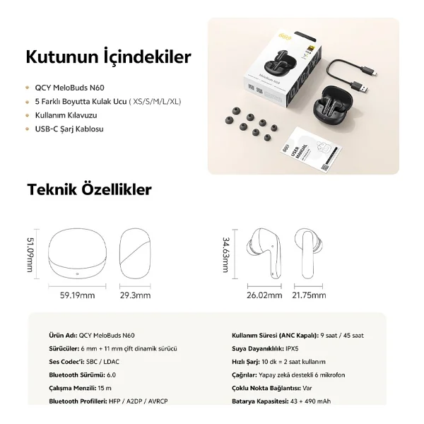 Qcy Melobuds N60 ANC TWS Kulak İçi Bluetooth Kulaklık - Görsel 10