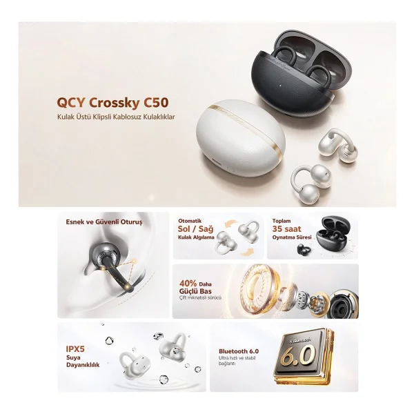 Qcy Crossky C50 TWS Siyah Kulak İçi Bluetooth Kulaklık - Görsel 7