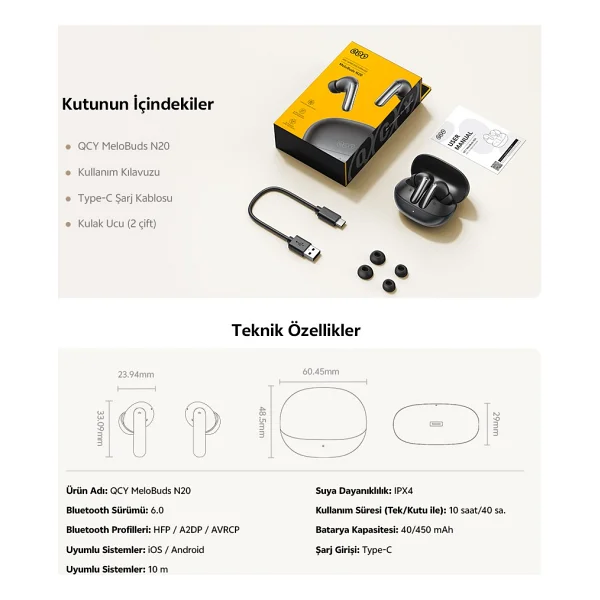 Qcy Melobuds N20 ANC TWS Kulak İçi Bluetooth Kulaklık - Görsel 6