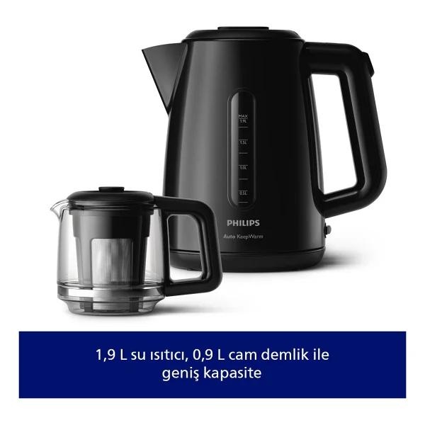 Philips Daily Collection Çay Makinesi, 1700w, 1,9 Lt Su Isıtıcısı, Otomatik Sıcak Tutma, Cam Demlik, Hd7301/00 - Siyah - Görsel 3