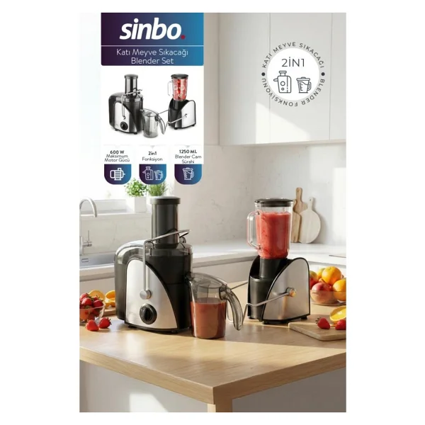 Sinbo Katı Meyve Sıkacağı Blender Seti 600 W 1250 ml Cam Sürahi ile 2in1 Fonksiyon - Görsel 10