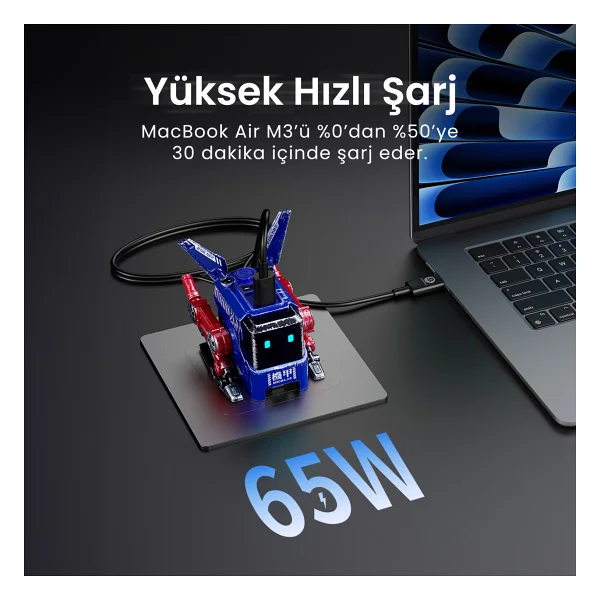 Gravastar Alpha65 65 W Mavi Hızlı Şarj Adaptörü - Görsel 2