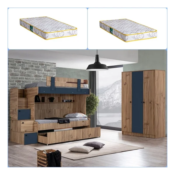 Setay Mobilya Riva Yavrulu Ranza + 3 Kapaklı Dolap + 2 Adet Comfort Yatak Beyaz - Görsel 6