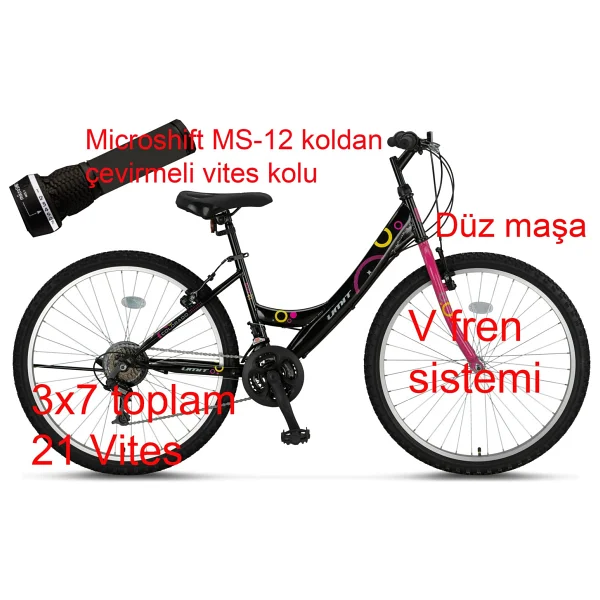 Ümit Colorado 2400 V Siyah-Pembe 21 Vites 24 Jant Kadın Dağ Bisikleti - Görsel 3