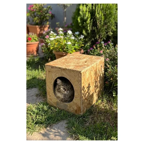 Reyo Kedi Evi Dış Ortam Uygun Ahşap Kedi Evi 34x27x24 Cm - Cat01 - Görsel 7