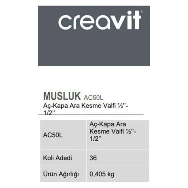 Creavit Ac50l 1/2'' Aç-Kapa Ara Kesme Valfi - Görsel 2
