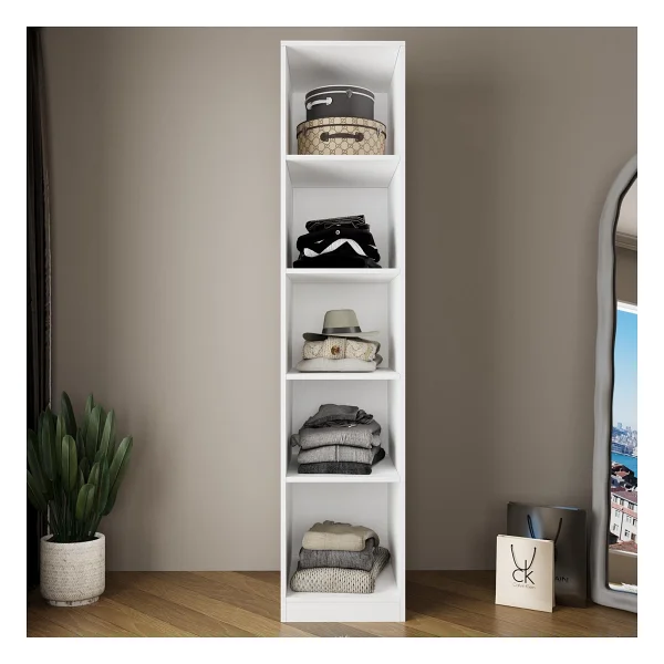 Bimossa KA1040 Goss 45 cm Kapaksız Raflı Gardırop, Açık Giyinme Dolabı, Beyaz Modern Tasarım Kıyafet Dolabı - Görsel 5