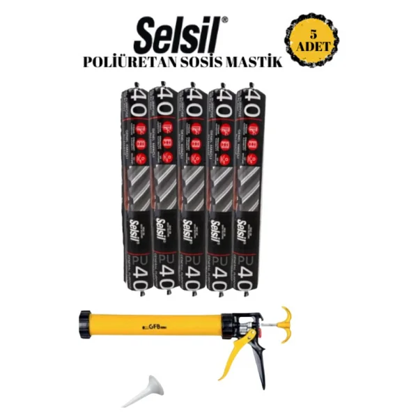 Selsil Sosis Pu Mastik 600 Ml Gri (10 Adet),Sosis Tabancası 600 Ml - 0315 Gri - Görsel 4