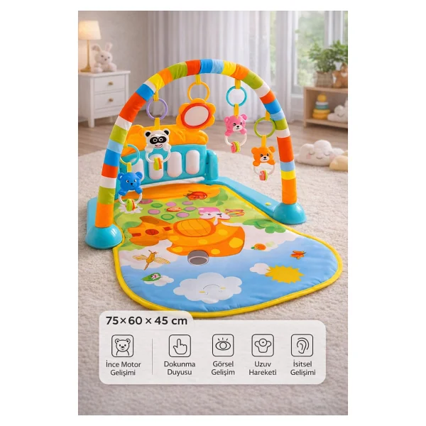 Hak-İş Oyuncak Piyanolu Mantar Desenli Bebek Oyun Halısı - 0+ Ay, Hayvan Figürlü - Mavi - 76 x 60 x 45 cm - Görsel 2