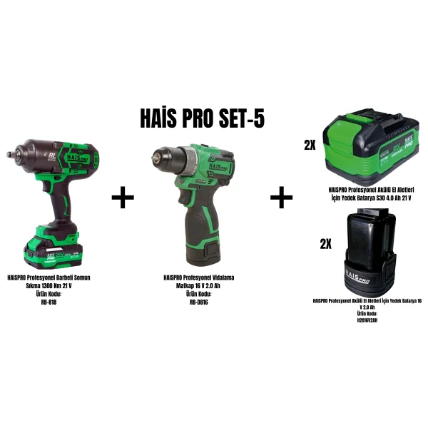 Hais Pro RB-DB16 + RB-818 Çift Akülü 2 Ah Elektrikli El Aletleri Seti - Görsel 6