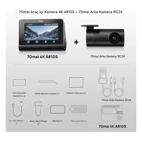 70mai A810s + Rc24 4K Ön Ve Arka Araç Kamerası Seti - Görsel 8