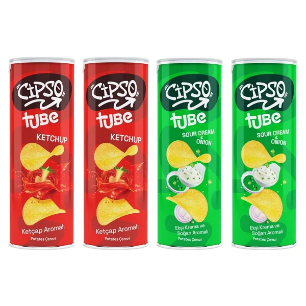 Cipso Tube Ketçap Aromalı Ve Ekşi Kremalı Cips 160 Gr 4 Lü Karma Paket - Görsel 4