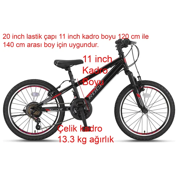 Ümit Rock 2068 V Siyah-Kırmızı 18 Vites 20 Jant Erkek Çocuk Bisikleti - Görsel 4