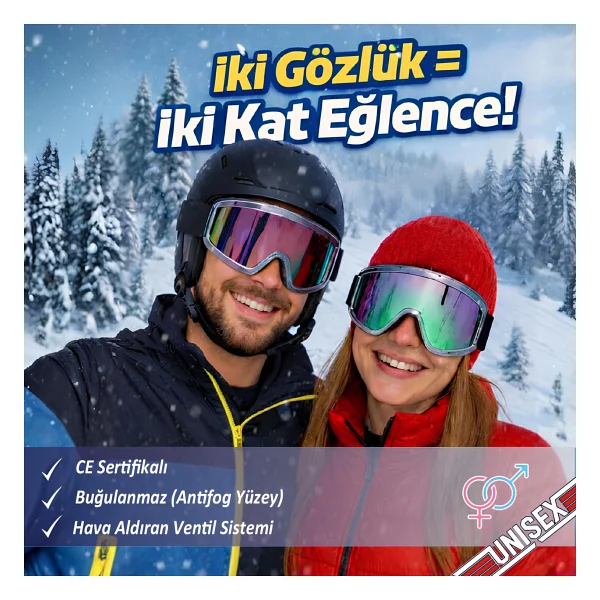 2 Adet Kayak Gözlüğü Aynalı Gökkuşağı Ventilli Güneş Kar Koruyucu Gözlük Uv Korumalı Snowboard Glasses Gözlük - Görsel 6