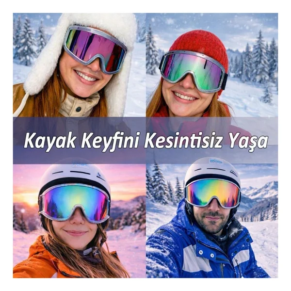 2 Adet Kayak Gözlüğü Aynalı Gökkuşağı Ventilli Güneş Kar Koruyucu Gözlük Uv Korumalı Snowboard Glasses Gözlük - Görsel 4