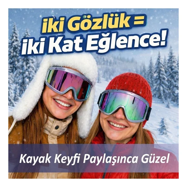 2 Adet Kayak Gözlüğü Aynalı Gökkuşağı Ventilli Güneş Kar Koruyucu Gözlük Uv Korumalı Snowboard Glasses Gözlük - Görsel 5